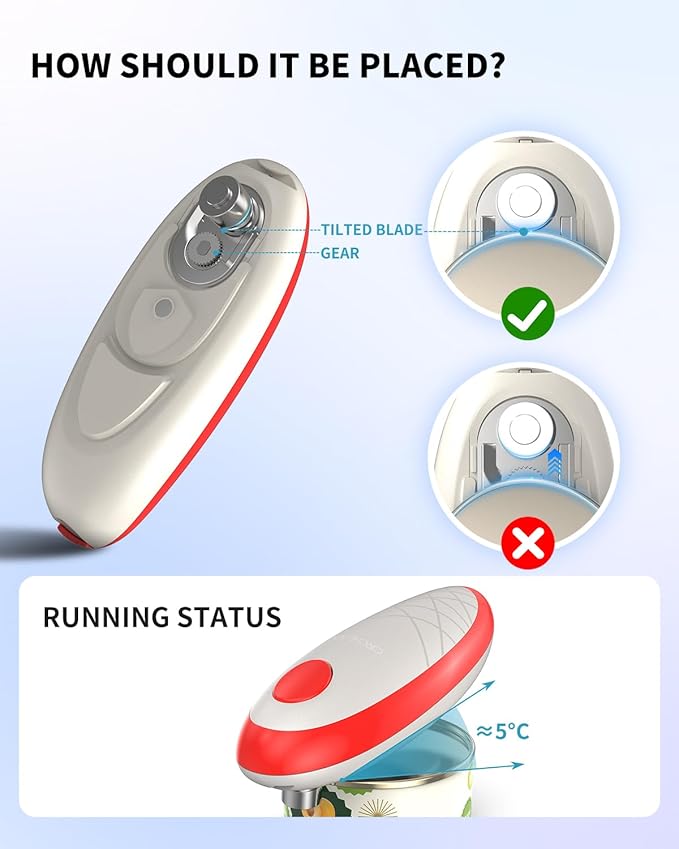 CIRCLE JOY Electric Can Opener, One-Touch Automatic Can Opening with Smooth Edges, Food Safety Handheld Battery-Operated Can Opener for Kitchen and Seniors, Red - Image 5