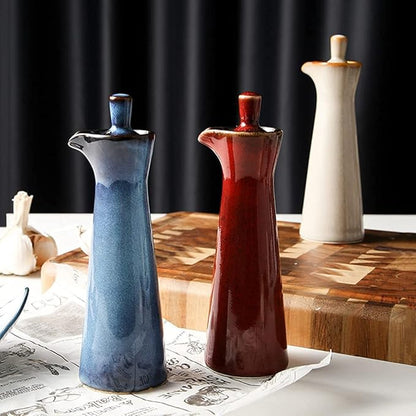 Small Ceramic Olive Oil Dispenser Bottle for Storage Of Oil, Vinegar, Soy Sauce, 120ml / 4oz - Blue