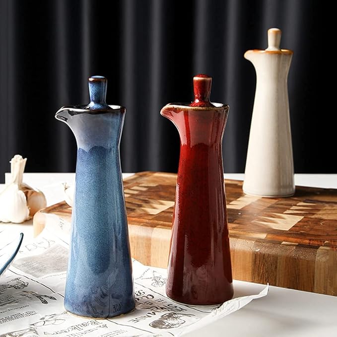 Small Ceramic Olive Oil Dispenser Bottle for Storage Of Oil, Vinegar, Soy Sauce, 120ml / 4oz - Red