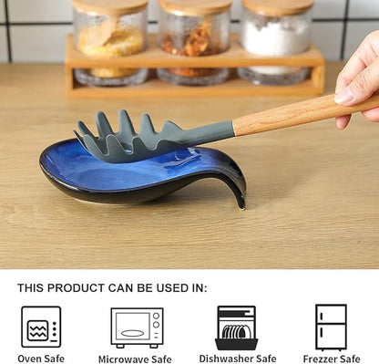 Nihow Pot Lid Holder and Spoon Rest for Kitchen Counter/Stove Top While Cooking - Heat Resistant & Dishwasher Safe - Elegant Black & Blue Sets - Image 4