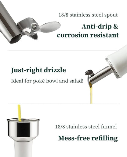HOMBENE Ceramic Oil & Vinegar Dispenser Set, 12 oz/350ml, 2 Pack, Dripless Spout, Porcelain, Reusable, Cooking