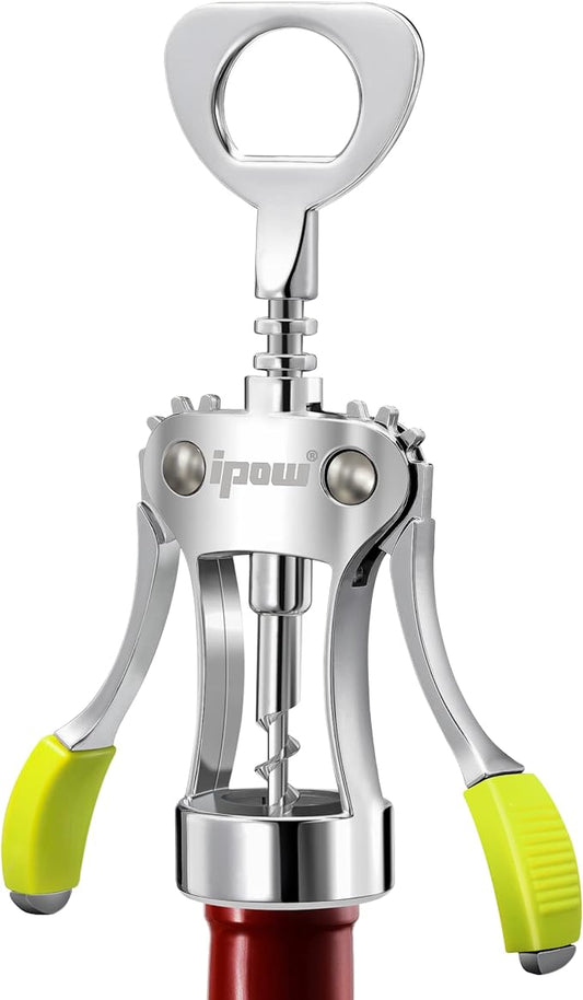 IPOW Wine Opener, Zinc Alloy Wine Bottle Opener, Wing Corkscrew Heavy Duty, Manual Multifunctional Cork Screw for Waiter, Green by IPOW