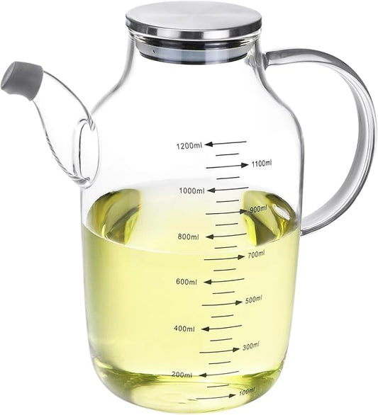 QWORK 1200ML/40Oz Large Glass Cooking Oil Bottle with Stainless Steel Lid, Oil & Vinegar Dispenser Bottle for Olive Oil, Vinegar, Soy Sauce, Kitchen No Drip Liquid Container by QWORK