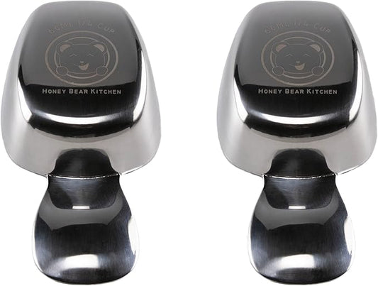 Honey Bear Kitchen 1/4 Cup 60 ml Leave-in Canister Scoops, Polished Stainless Steel (Set of 2) by HONEYBEARKITCHEN