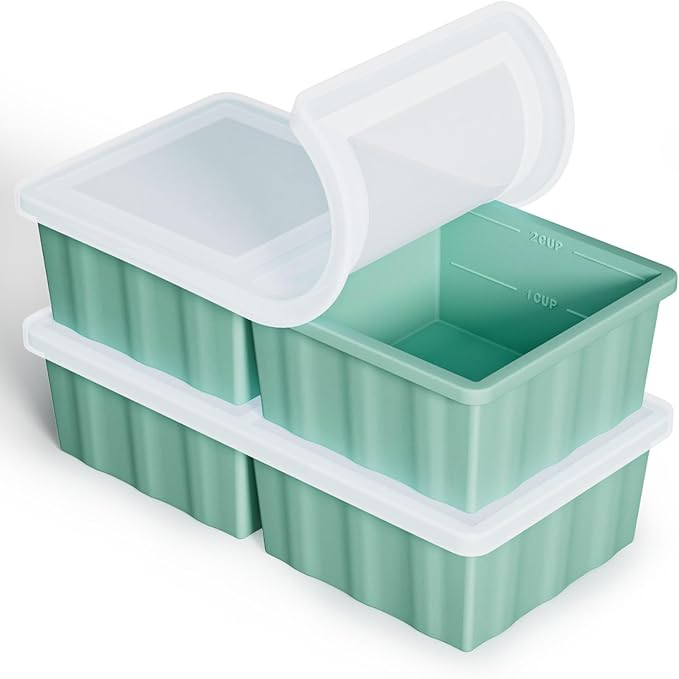Silicone Freezer Tray for Soup Ice Cubes: 2-Cup Freezing Tray with Lid for Meal Prep - 2Pack Silicon Soup Portion Freeze Trays Make Stock Souped Ice Cube by GGOW
