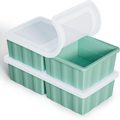 Silicone Freezer Tray for Soup Ice Cubes: 2-Cup Freezing Tray with Lid for Meal Prep - 2Pack Silicon Soup Portion Freeze Trays Make Stock Souped Ice Cube by GGOW
