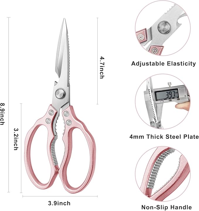 AWinjoy Kitchen Scissors, Heavy Duty Sharp Shears Dishwasher Safe, Rose Gold Cooking Accessories for Meat, Chicken, Fish, Poultry, Herb, Bread - Image 2