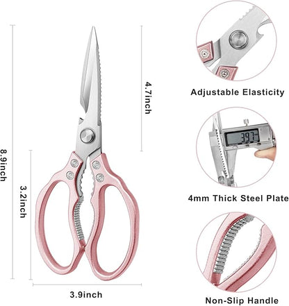 AWinjoy Kitchen Scissors, Heavy Duty Sharp Shears Dishwasher Safe, Rose Gold Cooking Accessories for Meat, Chicken, Fish, Poultry, Herb, Bread - Image 2