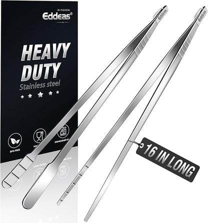 Eddeas 16 Inch long Kitchen Tweezers - 2 Pack large Tweezer Tongs for Cooking, Heavy Duty Stainless Steel Heat Resistant 600°F Food tweezers, Dishwasher safe by Eddeas