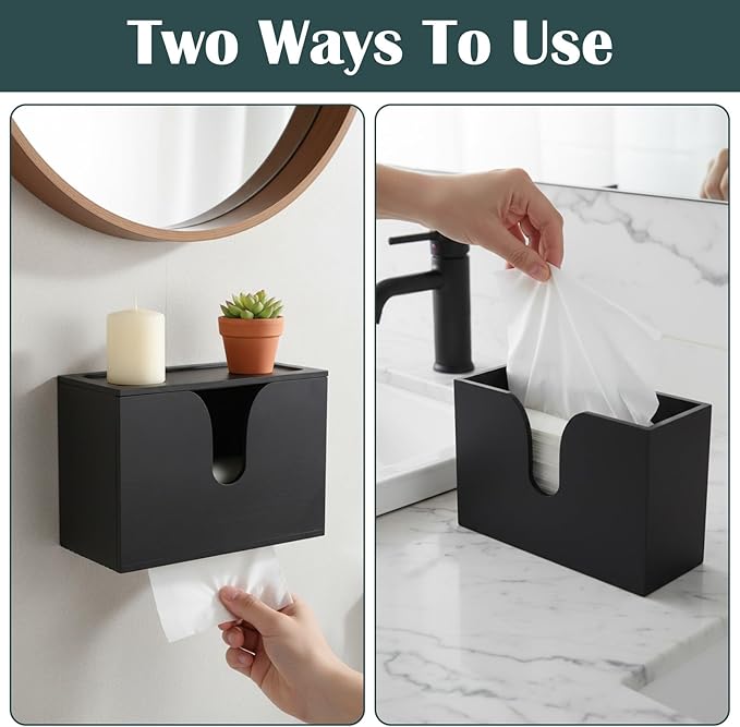 Paper Towel Dispenser Countertop, Wooden Bathroom Paper Towel Holder with Lid for Home Kitchen, Wall Mount Wood Napkin Holder, Trifold Paper Hand Towels Dispenser for Toilet Office Restroom
