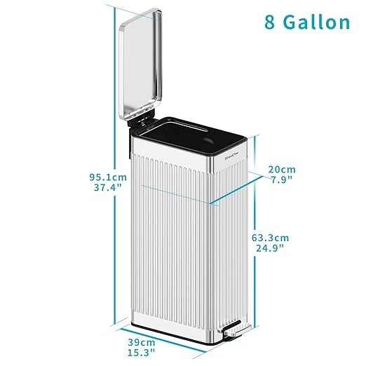 Soft-Close Trash Can with lid，8 Gallon/30L Anti-Fingerprint Stainless Steel Garbage Can with Foot Pedal for Kitchen - Image 7