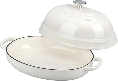 EDGING CASTING Enameled Oval Cast Iron Dutch Oven Pot with Lid, Bread Dutch Oven for Sourdough Bread Baking, Dutch Oven Bread, Bread Oven, 6QT, White