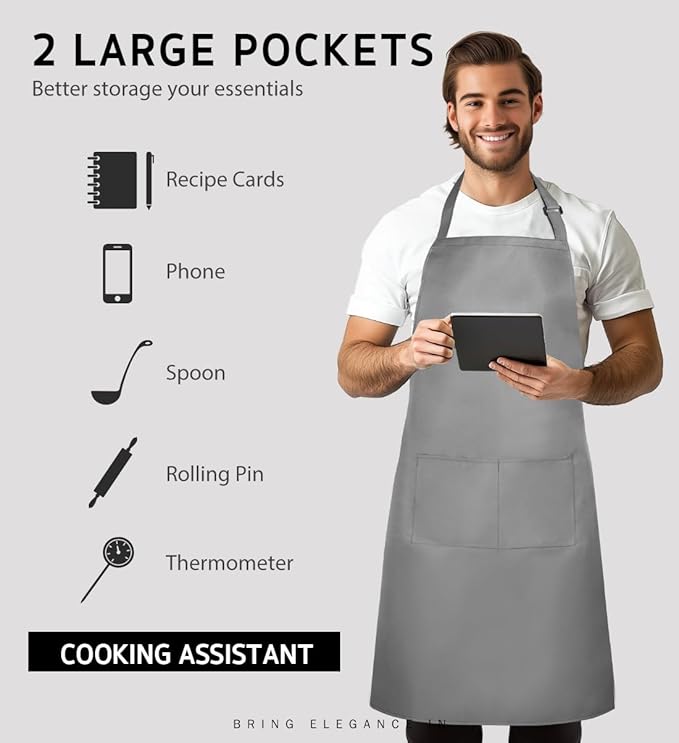Syntus Apron for Men Women, Adjustable Cooking Kitchen Chef Aprons with 2 Pockets, Cotton/Polycotton/Polyester - Image 3