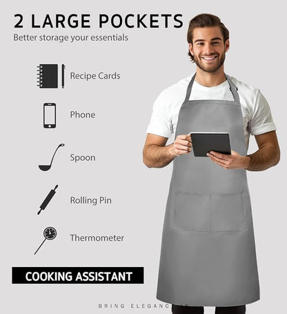 Syntus Apron for Men Women, Adjustable Cooking Kitchen Chef Aprons with 2 Pockets, Cotton/Polycotton/Polyester - Image 3