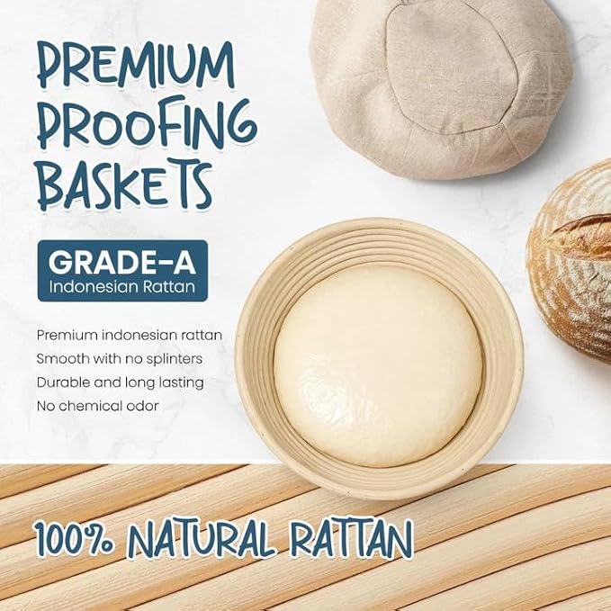 Sourdough Starter Kit, Banneton Bread Proofing Basket Set with 24oz Starter Jar, Sourdough Bread Baking Supplies with 9'' Round Banneton Baskets, Bread Making Baking Tools Gifts for Bakers - Image 4