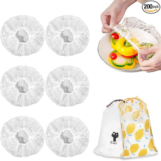 200PCS Plastic Elastic Bowl Covers Reusable,Food Storage Covers with Elastic Bowl Covers for Leftover, Plastic Covers for Bowls Fresh Keeping Bags for Family Outdoor Picnic (Thicken) by DIQIUREN