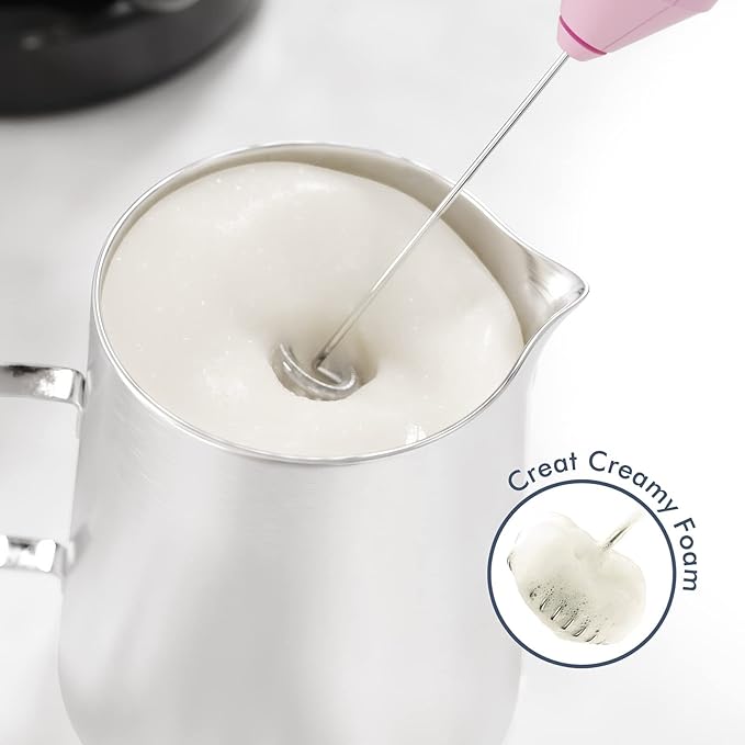 Powerful Milk Frother Handheld Foam Maker, Mini Whisk Drink Mixer for Coffee, Cappuccino, Latte, Matcha, Hot Chocolate, No Stand, Pink - Image 2
