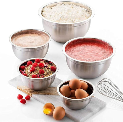 Mixing Bowls, 5Pcs Stainless Steel Mixing Bowl Set, Utensils for the Kitchen, Multifunctional, Stackable, Dishwasher Safe, 3.75L / 3.25L / 2.5L / 2L / 1.3L (Without) - Image 7