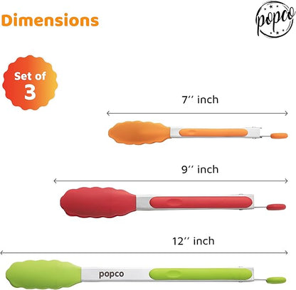 Popco 3 Piece Kitchen Tongs Set 7, 9, 12 Inch - Stainless Steel Nonstick Tongs with Silicone Tips - Heat Resistant and Dishwasher Safe for Cooking, Grilling, Salad, and Everyday Serving - Image 3