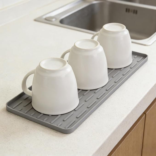 Silicone Coffee Mat, 16"X7" Heat-Resistant,Eco-friendly,Hygienic Drying Pad,Leak-Proof and Non-Slip,Removable Silicone Mat with Concave and Convex Design,（Gray 16X7） by SCYFREID