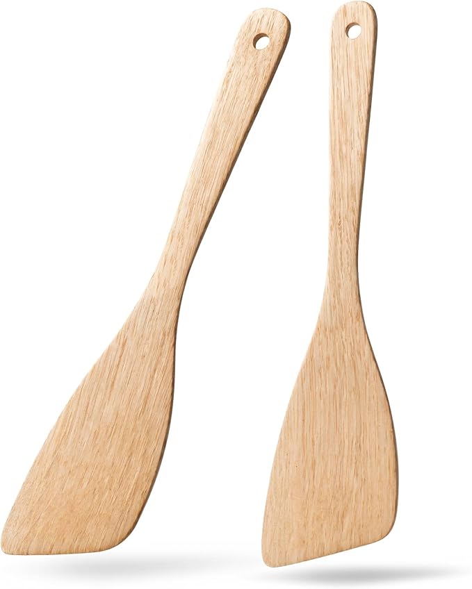 2PCS Wooden Spatulas for Cooking, 12.8inch Coated Schima Wood Turners for Frying, Non-Scratch Wood Bevel Spurtle for Pan & Wok,Wooden Cooking Utensils for Non Stick Cookware,Long Handle Scraper by HEFILD