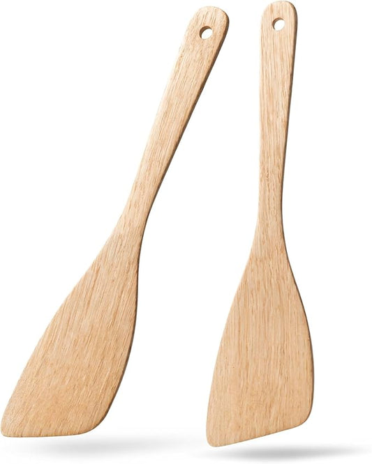2PCS Wooden Spatulas for Cooking, 12.8inch Coated Schima Wood Turners for Frying, Non-Scratch Wood Bevel Spurtle for Pan & Wok,Wooden Cooking Utensils for Non Stick Cookware,Long Handle Scraper by HEFILD