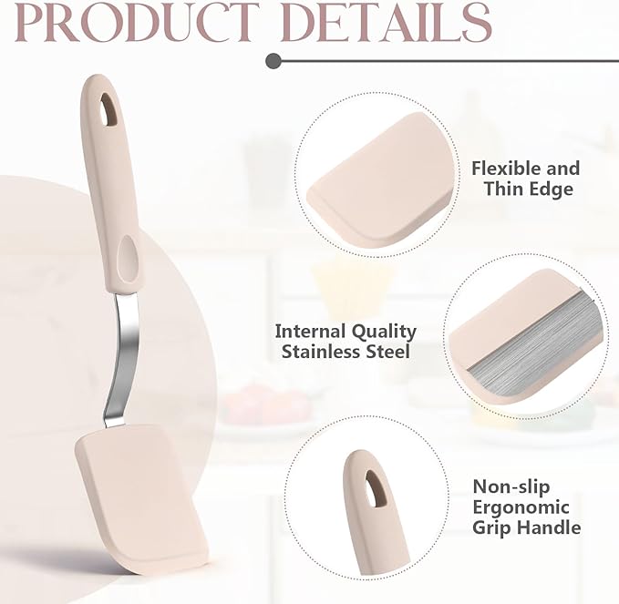 Silicone Cookie Spatula Turner 2 Pack Mini Brownie Spatula Flexible Kitchen Small Silicone Turner for Nonstick Cookware Heat Resistant No Scratch Flipper for Egg Pancake(Khaki) - Image 3