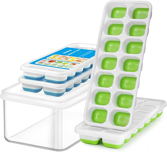 Ice Cube Trays for Freezer Ice tray - Easy to Release Silicone Ice Trays with Spill-Resistant Lids, Reusable Ice Cubes,Stackable and BPA-Free, Perfect for Cocktails, Baby Food, and Iced Coffee by DclobTop