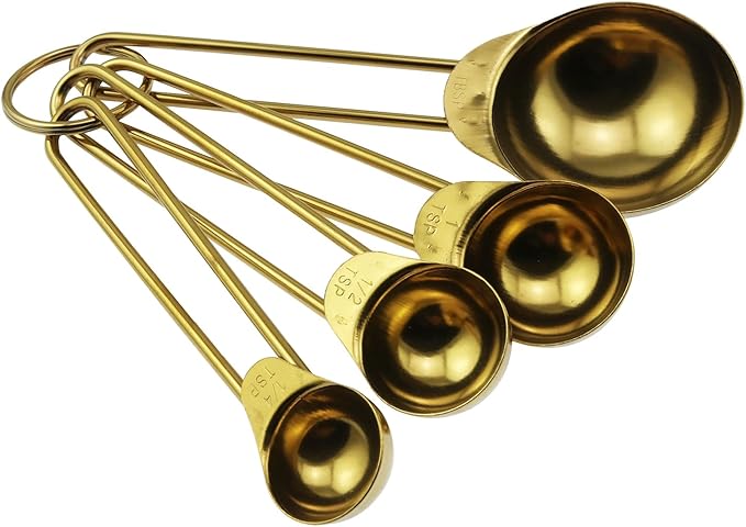4PCS Gold Stainless Steel Measuring Spoon Set Durable with 4 Level Precision Graduations Essential Spoons for Baking Cooking Kitchen Measuring Tools for Soy Sauce Honey Oil