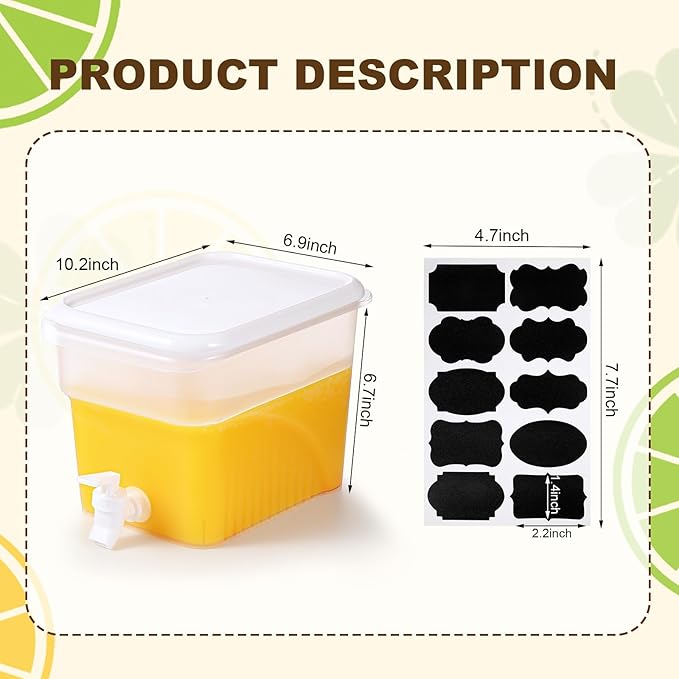 Mumufy 2 Pcs 1.32 Gallon Drink Dispensers for Parties with Spigot Plastic Beverage Dispenser for Fridge Juice Lemonade Container with Marker Sticker Family Daily Use