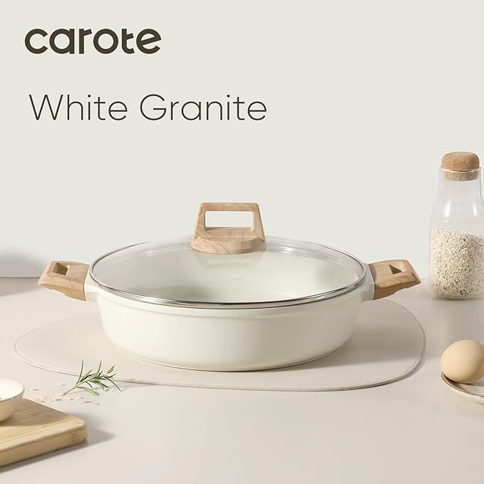 CAROTE Nonstick Stock Pot with Lid Soup Pot, 4 Quart with Lid, Casserole Super Easy to Clean Non Stick Cooking Pot Cookware PFOA Free, White Granite - Image 6