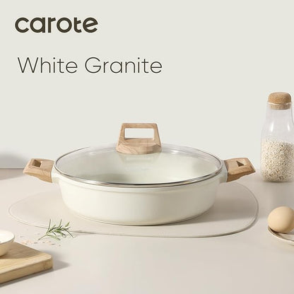 CAROTE Nonstick Stock Pot with Lid Soup Pot, 4 Quart with Lid, Casserole Super Easy to Clean Non Stick Cooking Pot Cookware PFOA Free, White Granite - Image 6