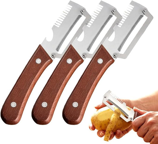 Multi-Functional Vegetable Peeler for Kitchen, 2026 New Stainless Steel Peeler with Wooden Handle and Bottle Opener, Kitchen Tool for Fruit Veggie Pumpkin, Gifts for Mom (Brown，3PCS) by Bonie