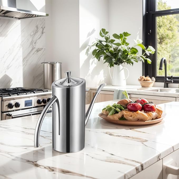 KSENDALO Premium SUS304 Stainless Steel Olive Oil Bottle Dispenser & Kitchen Cruet (500ML/17oz) - Leakproof Oil Bottle with Spout & Arcuate Handle, Ergonomic ONE-Piece Body with Precision Pouring - Image 2