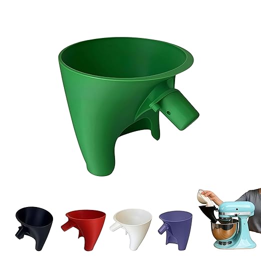 Flour Funnel for KitchenAid Mixer 5 Qt, Anti-Splash Attachment for Tilt-Head Stand Mixer 4.5 & 5 Quart (KSM150), Dishwasher Safe No-Mess Baking Tool, Easy Pour Accessory (Green)
