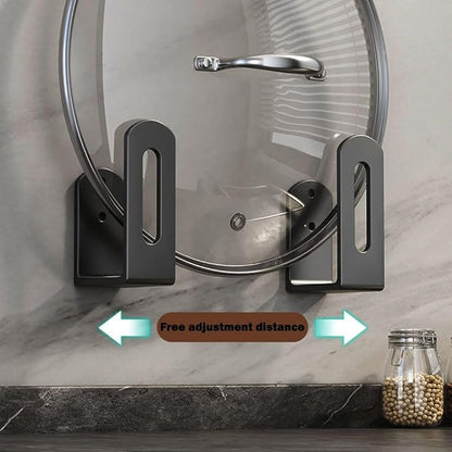 Pot Lid Rack, Wall Mounted 304 Stainless Steel Pan Lid Organizer Holder, Self Adhesive, Kitchen Cooking Utensil Tool (Black)