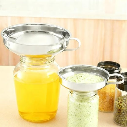 Funnel Set - 2Pcs Stainless Steel Ideal for Canning and Filling Wide Mouth or Regular Jars. This Durable Funnel Features a Handle for Easy Pouring and is Made of Stainless Steel for Long-Lasting use.