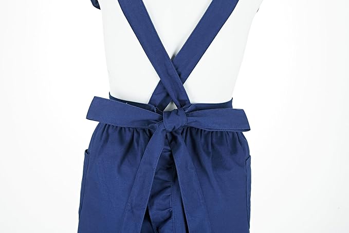 Hyzrz Retro Adjustable Ruffle Aprons with Pockets for Women Girls Vintage Cross Back Pinafore Dress Maid Costume Apron