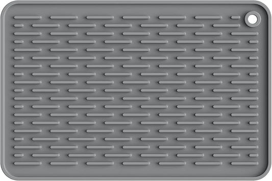 ME.FAN Silicone Dish Drying Mat for Kitchen Counter, Dish Drying Pad for Sink, Refrigerator or Drawer, Countertop Protection Pad S - 12'' x 8'' - Grey