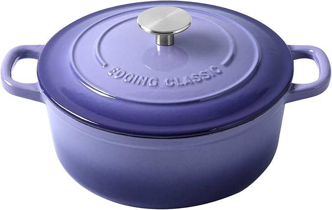 EDGING CASTING Enameled Cast Iron Duch Oven, 5.5 Quart Round Dutch Ovens Pot with Lid, Dual Handle for Bread Baking, Purple by EDGINGCOOKWARE