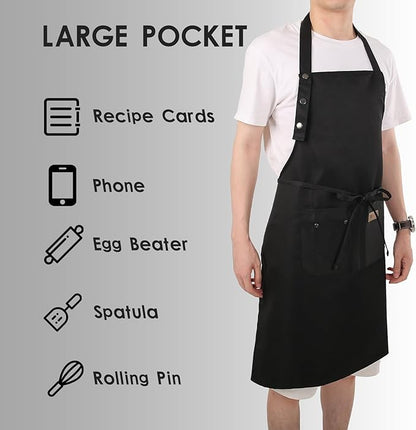 Yuubin Extra Large Aprons for Men Adjustable Button Apron with Pockets Chef Cooking Kitchen Aprons Women,Water&Oil Resistant