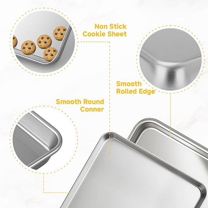 Ohtomber Stainless Steel Baking Sheet Pan Set, 3 Pack Cookie Sheets for Baking, Heavy Duty Stainless Steel Cookware Set, Oven Cookie Tray for Roasting, 9/12/16 Inch - Image 4