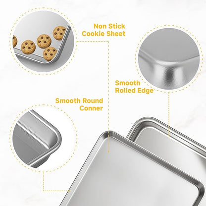 Ohtomber Stainless Steel Baking Sheet Pan Set, 3 Pack Cookie Sheets for Baking, Heavy Duty Stainless Steel Cookware Set, Oven Cookie Tray for Roasting, 9/12/16 Inch - Image 4