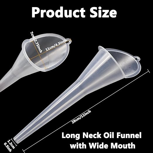 4 Pcs Long Neck Oil Funnel for Automotive, Wide Mouth Plastic Funnel, Long Transparent Funnel for Oil, Gas and Lubricants (4)