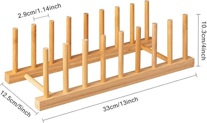 HBlife Bamboo Dish Plate Bowl Cup Book Pot Lid Cutting Board Drying Rack Stand Drainer Storage Holder Organizer Kitchen Cabinet（Keep Dry） - Image 2