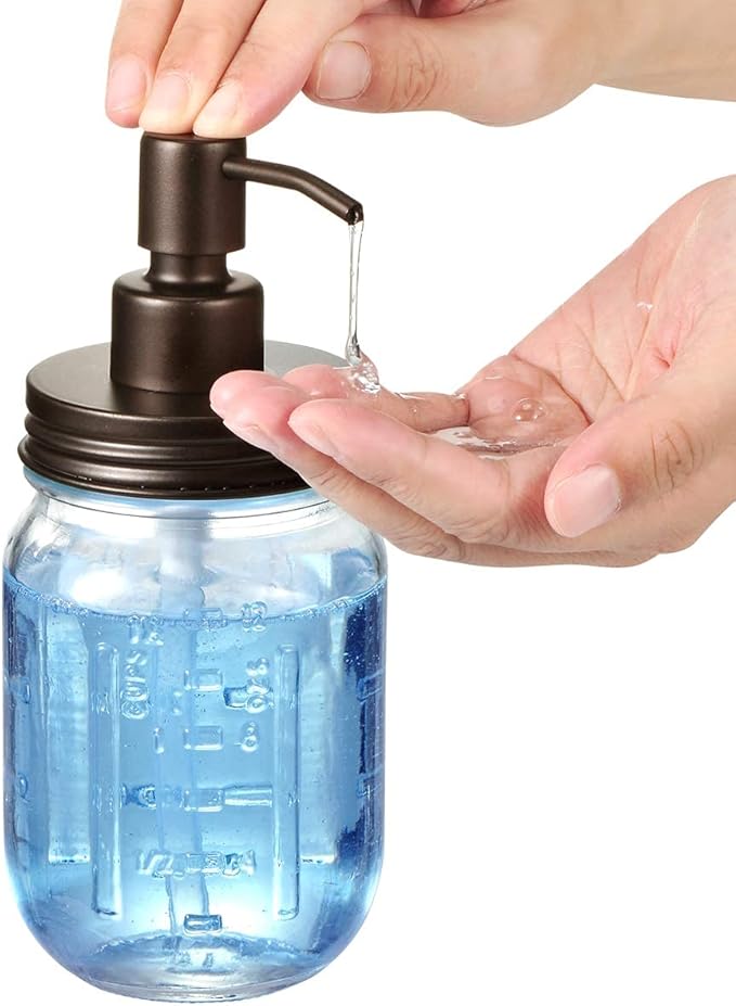 Amolliar Mason Jar Liquid Soap Dispensers, Rustproof Stainless Steel Mason Jar Lid Pump, Refill Hand Soap, Lotions, Dish Soap, Liquid Soap, Bath Soap, Farmhouse Decor for Bathroom, Kitchen 2PC(Bronze) - Image 4
