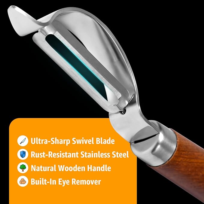 Potato Peeler Wooden Handle, Curved Multifunctional Vegetable Peeler, Rosewood & Stainless Steel, Fruit & Veggie Peeler, Peeler Knife Blade, Eye Remover