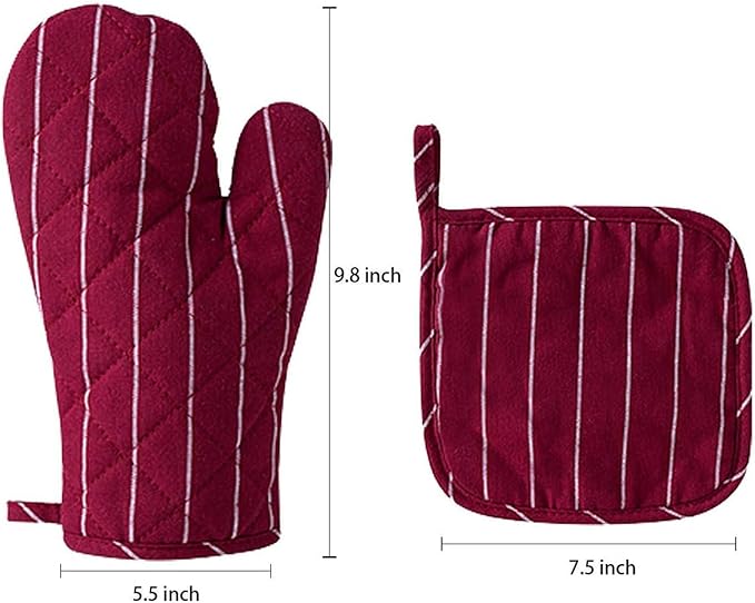 4Pcs Oven Mitts and Pot Holders, Heat Resistant Oven Mitts Set with Pothholder,Heat Resistant Microwave Gloves Safe for Baking,Cooking, BBQ (Red) - Image 3