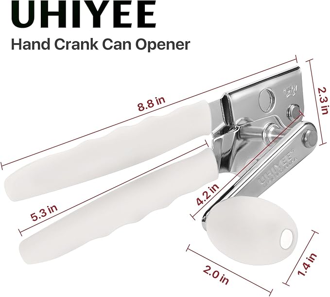 Commercial Can Opener, UHIYEE Hand Crank Can Opener Manual Heavy Duty with Comfortable Extra-long Handles, Oversized Knob, Large Handheld Can Open Easy for Big Cans, White - Image 7