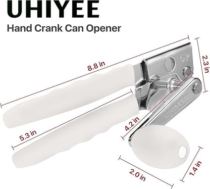 Commercial Can Opener, UHIYEE Hand Crank Can Opener Manual Heavy Duty with Comfortable Extra-long Handles, Oversized Knob, Large Handheld Can Open Easy for Big Cans, White - Image 7